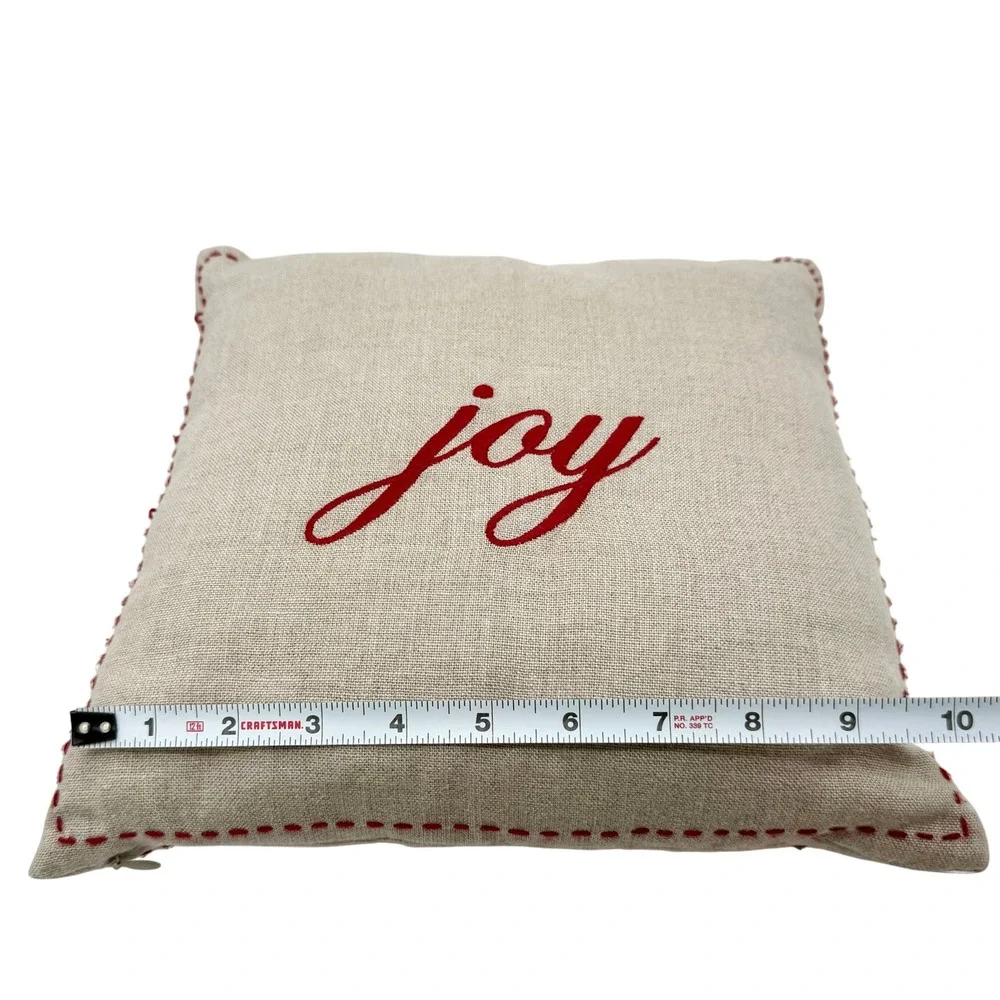 Pottery Barn Joy Peace Linen Christmas Pillows Set Red Embroidered 2009